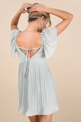 Amalfi Coast Mint Blue Pleated Flutter Sleeve Mini Dress