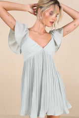 Amalfi Coast Mint Blue Pleated Flutter Sleeve Mini Dress