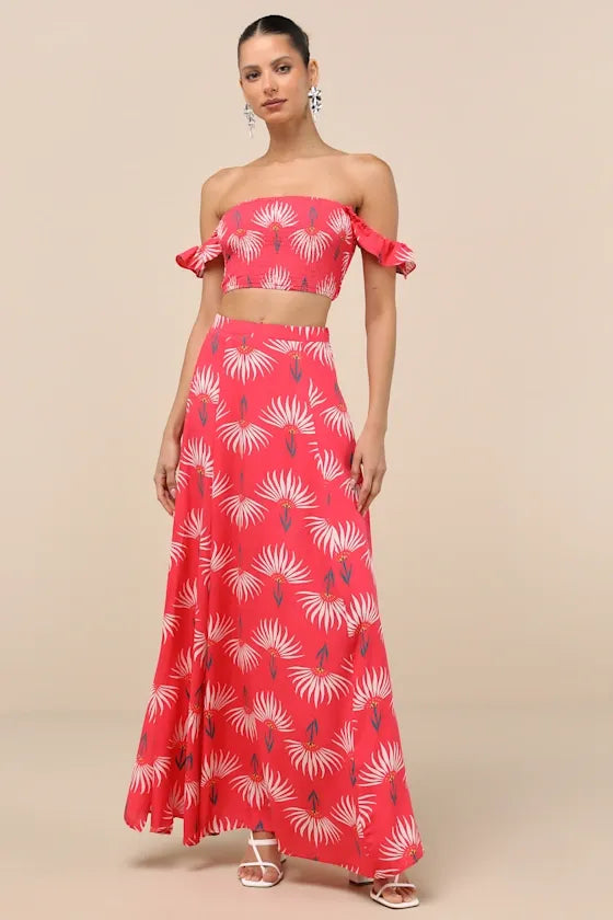 Trancoso Coral Floral Print Two-Piece Maxi Dress