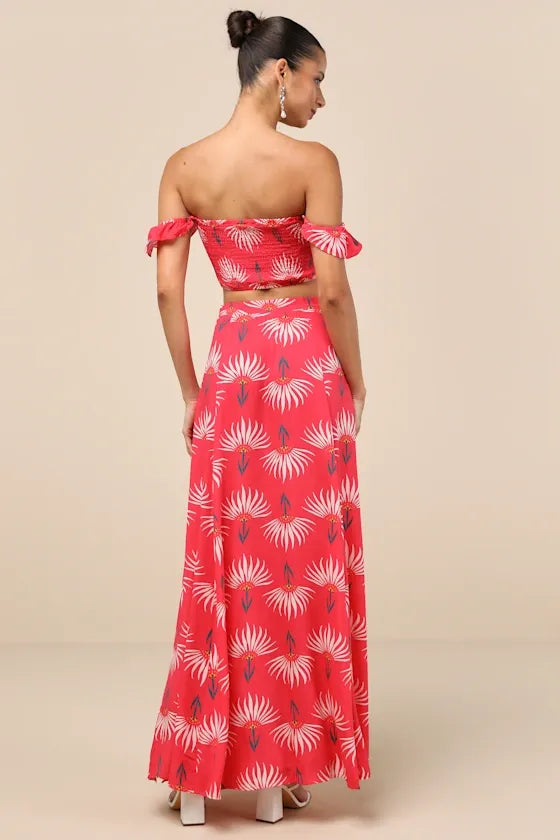 Trancoso Coral Floral Print Two-Piece Maxi Dress