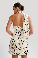 Joan Satin Asymmetrical Mini Dress - Polkadot
