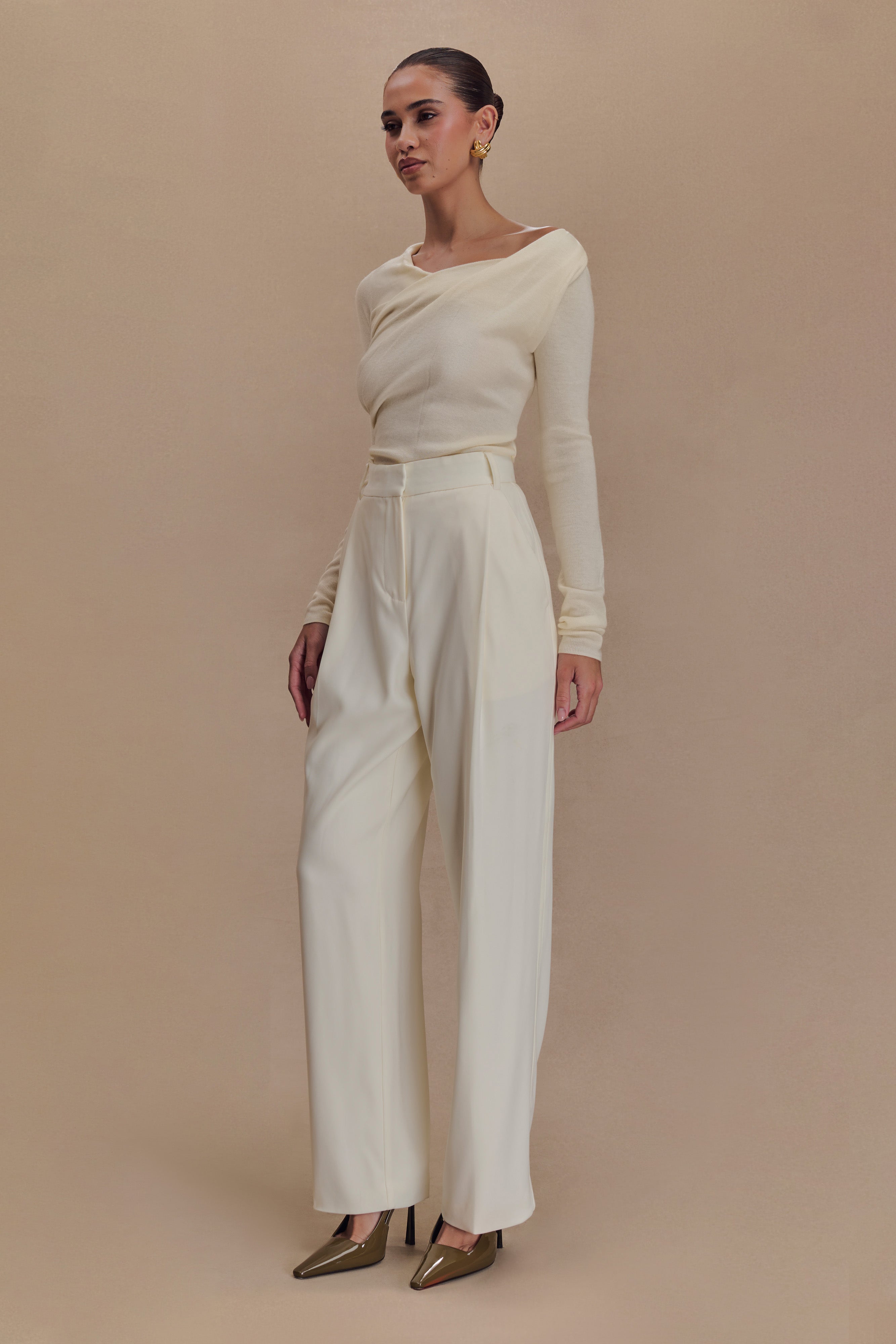 Culver Draped Twist Knit Top - Cream