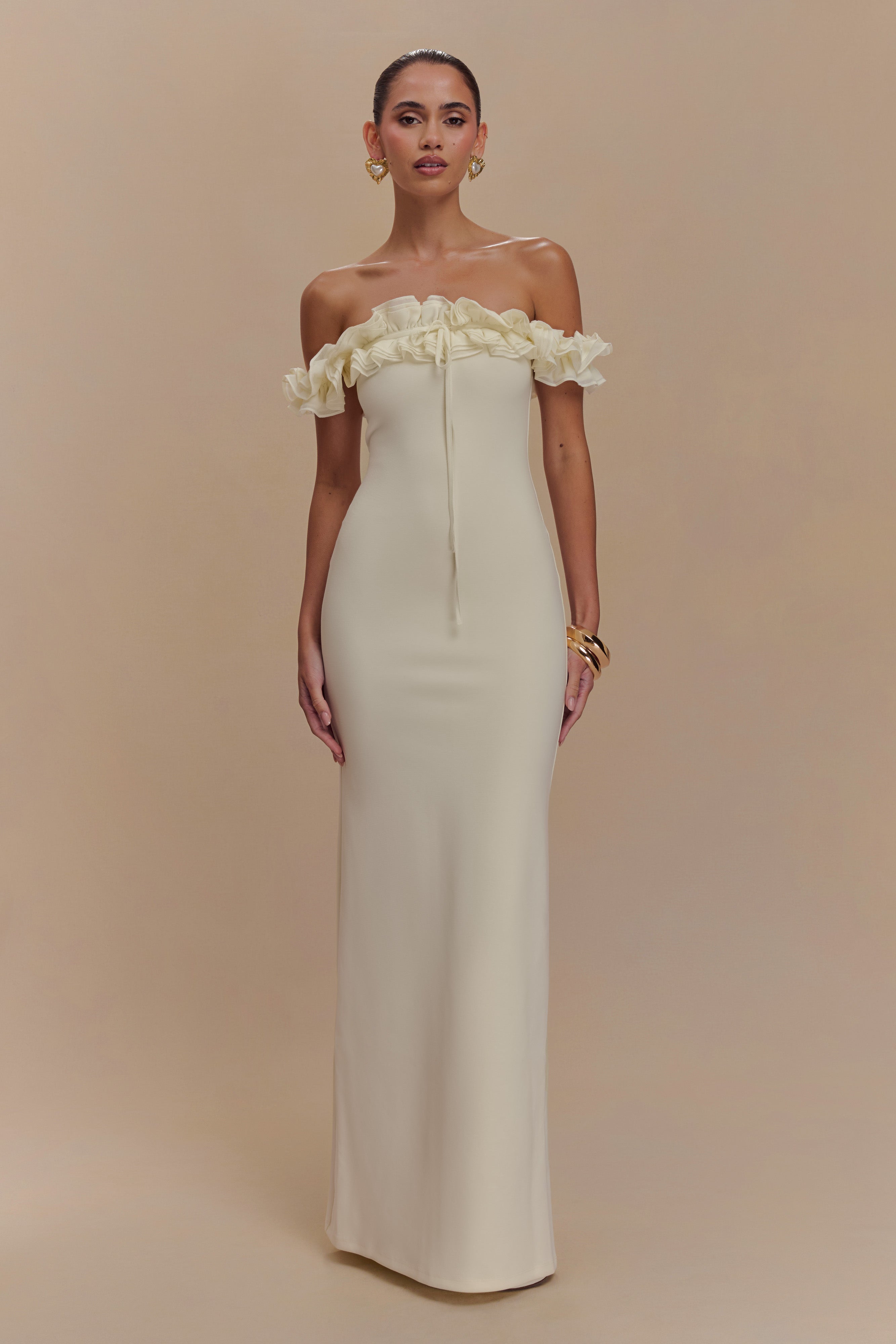 Nova Ruffle Off Shoulder Maxi Dress - Ivory