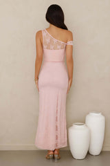 Wild Berry Whimsy Lace Off Shoulder Maxi Dress Pink