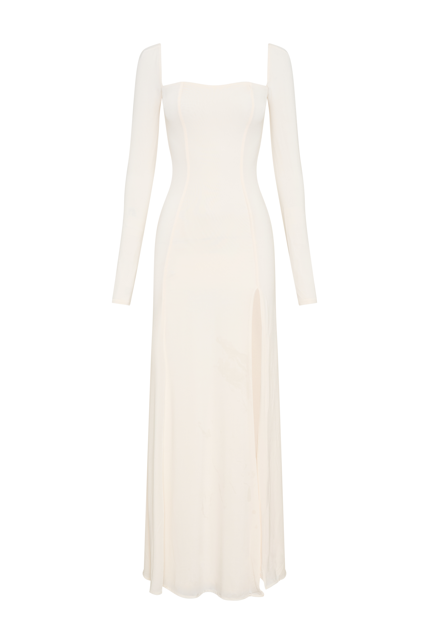 Desirie Slinky Long Sleeve Maxi Dress With Split - Ivory