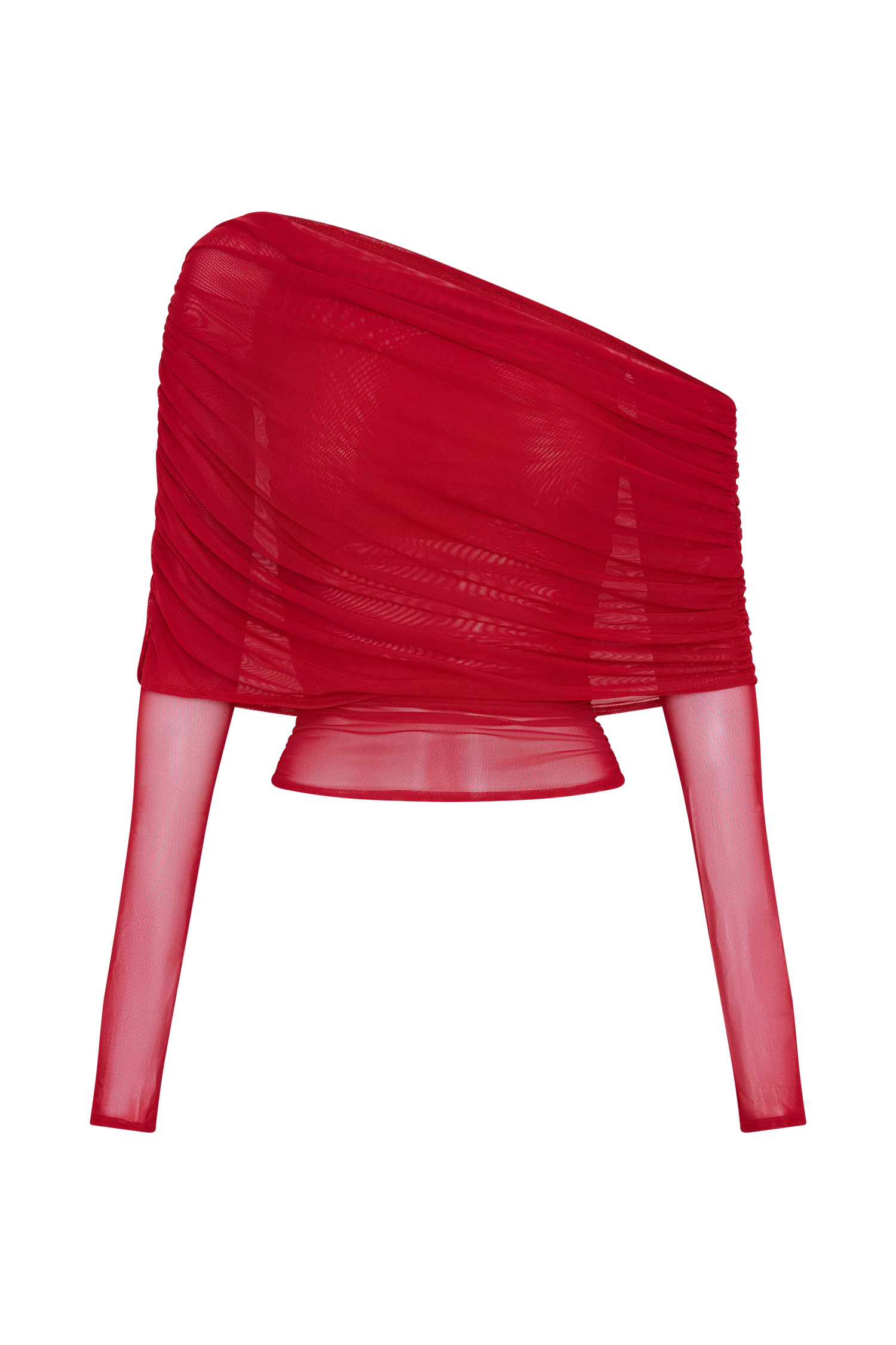 Everly Sheer Mesh Off Shoulder Top - Ruby