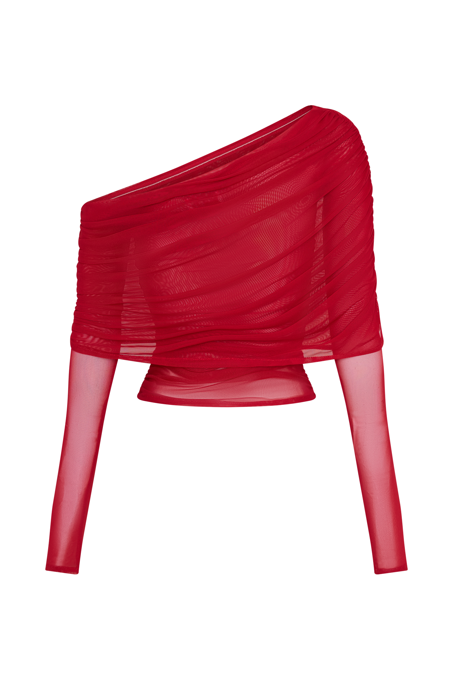 Everly Sheer Mesh Off Shoulder Top - Ruby