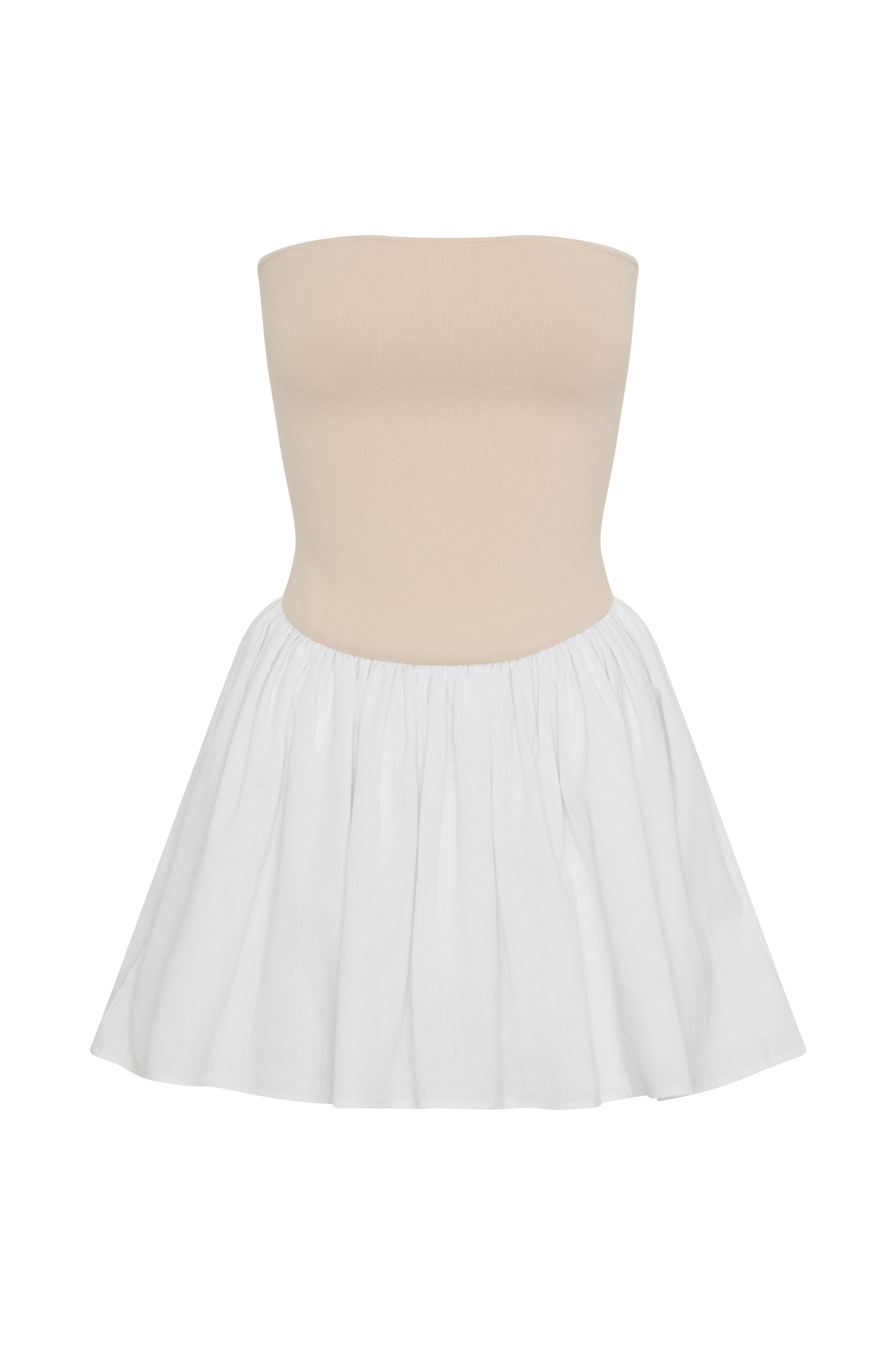 Hannah Knit And Linen Mini Dress - Natural/White
