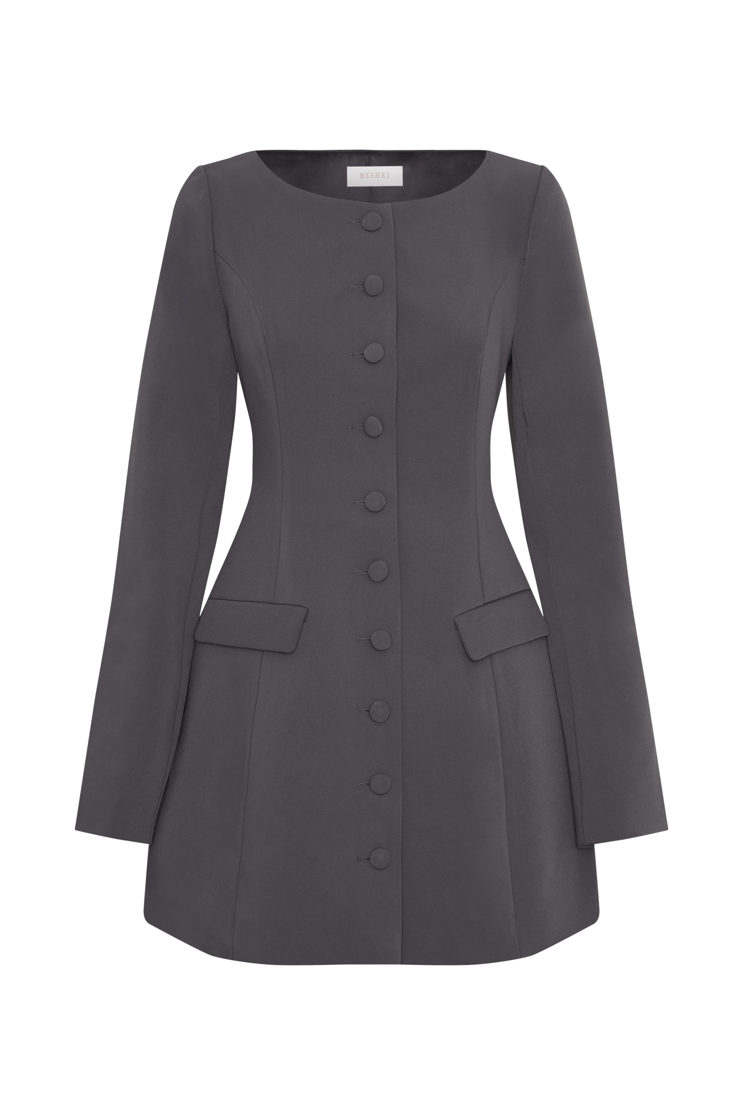 Jolie Boat Neck Suiting Mini Dress - Charcoal Grey